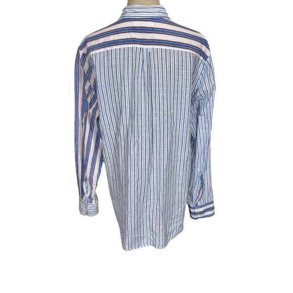 Xirena Beau Boyfriend Button Down Shirt in Tide Blue Stripes Pattern Mixing - Picture 9 of 13